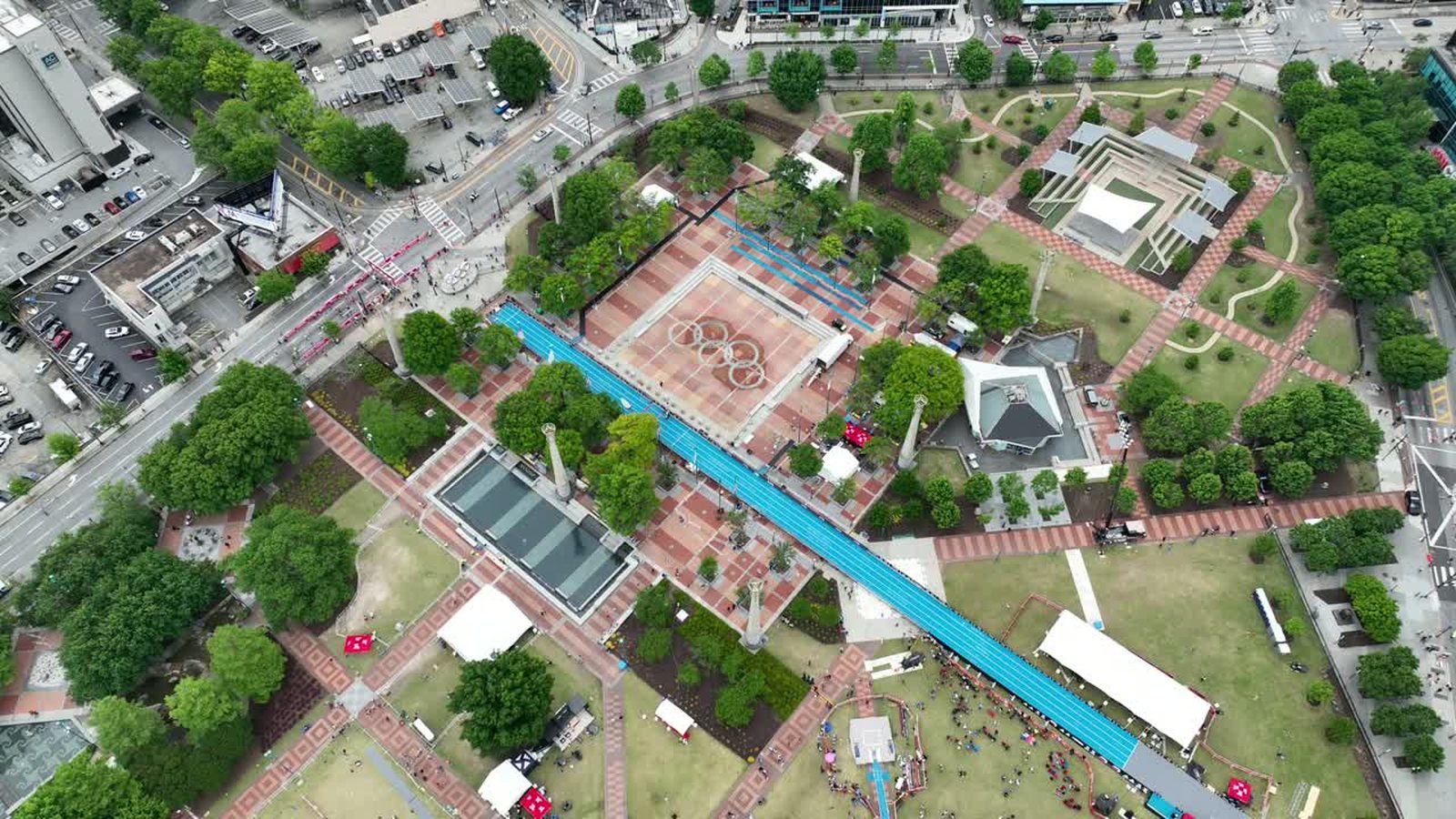 Overhead aerial view of a park and pathways used for site mapping