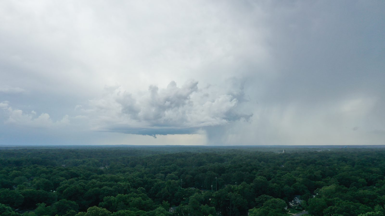 Storm cell with rain shaft moving over the Atlanta treeline